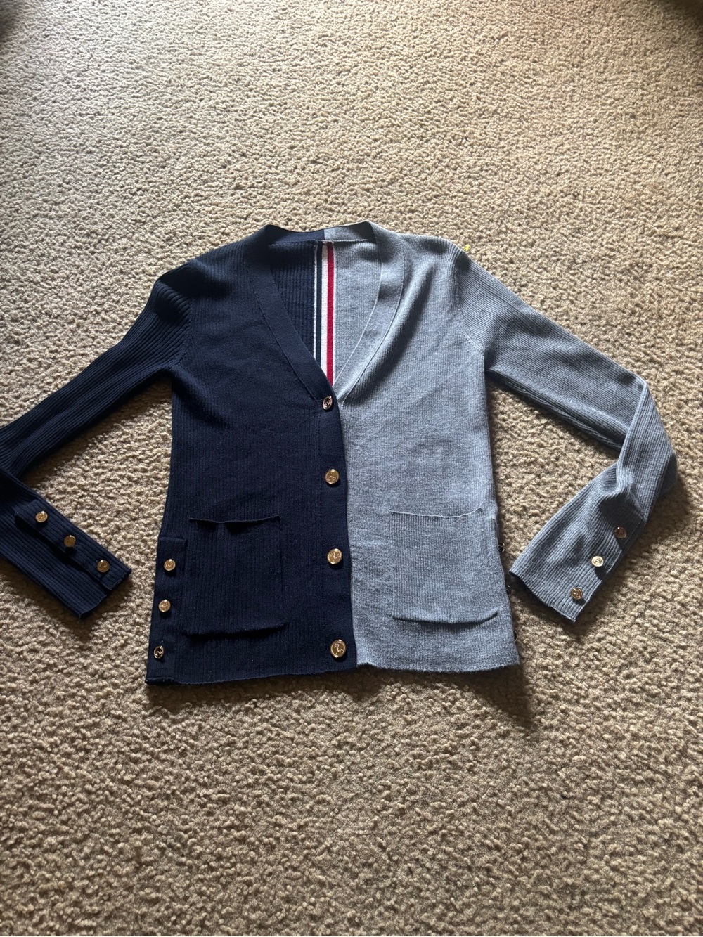 Thom Browne Women Silk Wool Cardigan Split Colorblock